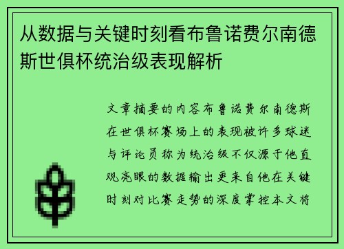 从数据与关键时刻看布鲁诺费尔南德斯世俱杯统治级表现解析 从数据与关键时刻看布鲁诺费尔南德斯世俱杯统治级表现解析